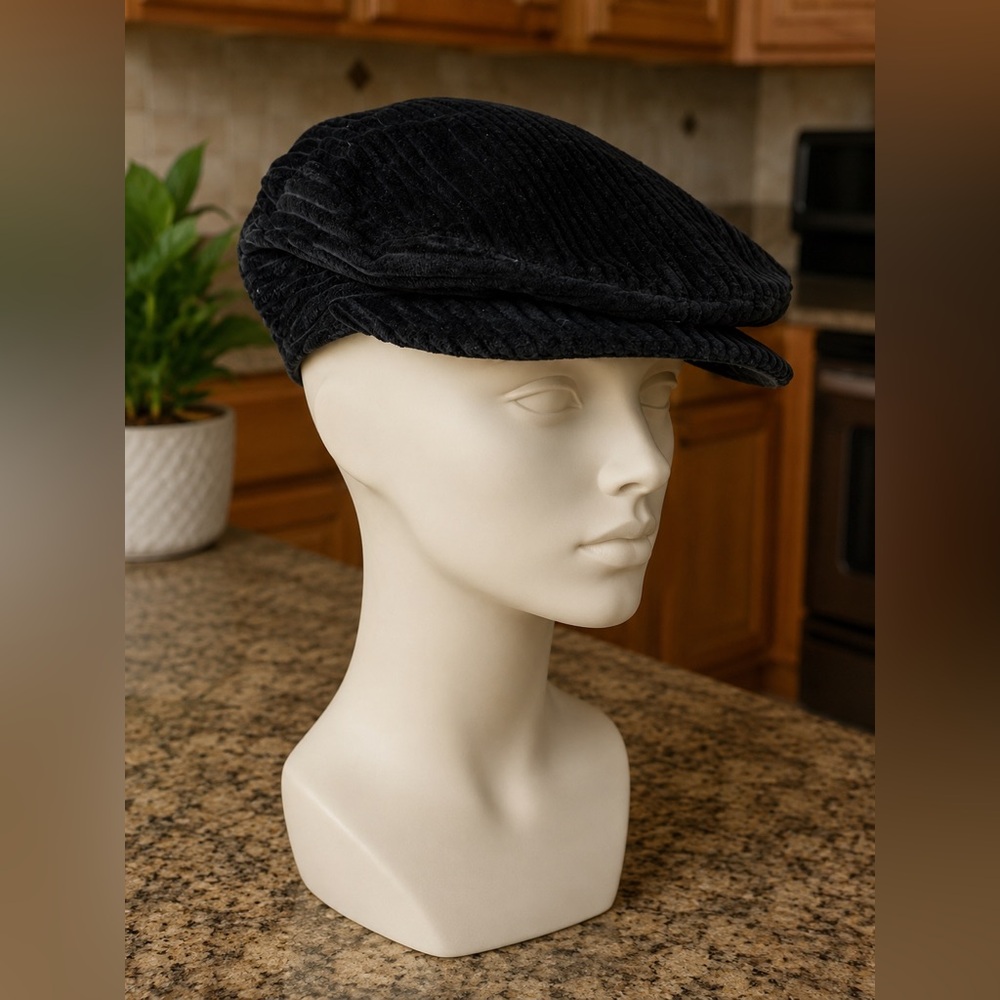 Vintage Nike Black Corduroy Newsboy Caddie Flat Hat. Sz M. Made In USA NWT